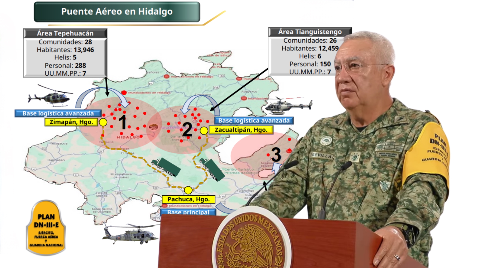 SE ACTIVAN EN HIDALGO TRES CENTROS DE MANDO CON 111 PUENTES AÉREOS PARA ATENDER COMUNIDADES AFECTADAS POR LLUVIAS