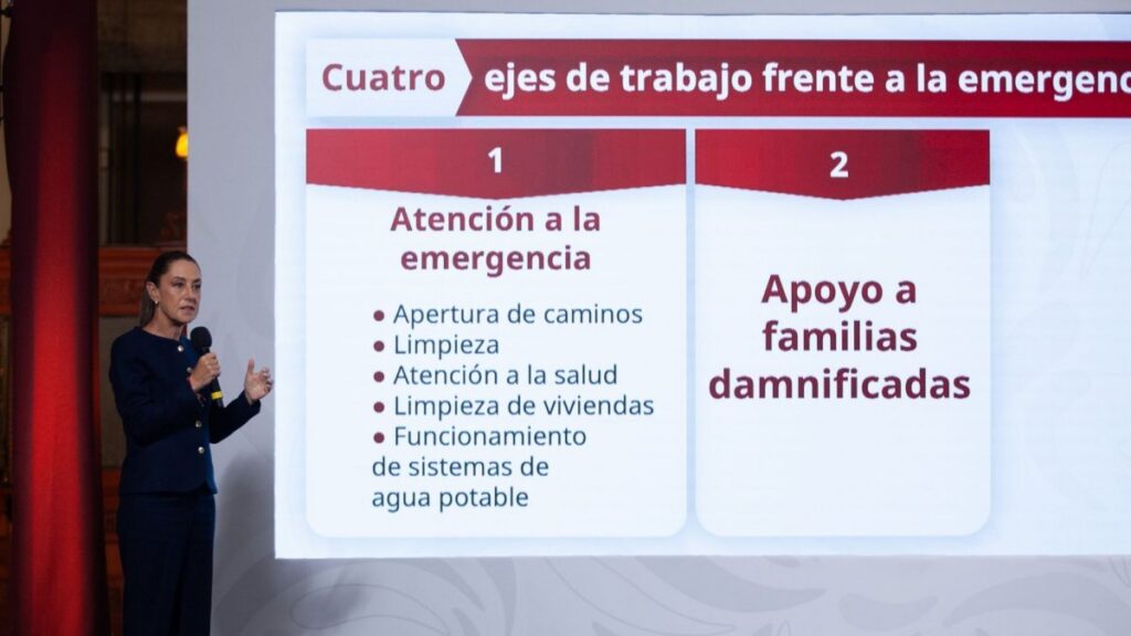 PRESENTA CLAUDIA SHEINBAUM CUATRO EJES DE TRABAJO FRENTE A LA EMERGENCIA POR LLUVIAS
