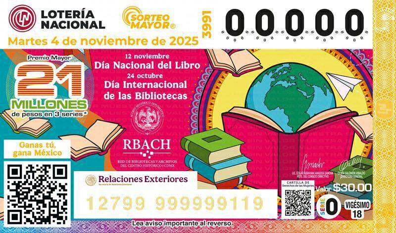‘EL DÍA INTERNACIONAL DE LAS BIBLIOTECAS’ RECORRE TODO MÉXICO EN UN BILLETE DE LOTERÍA