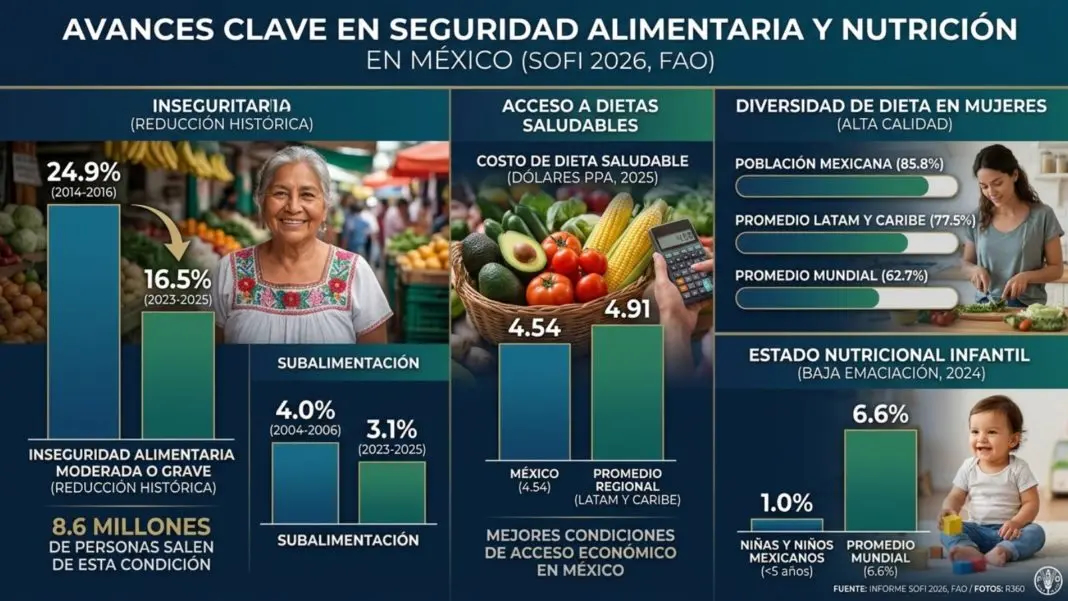 REVELA INFORME DE LA FAO QUE 8.6 MILLONES DE MEXICANOS SALIERON DE LA INSEGURIDAD ALIMENTARIA EN MÉXICO